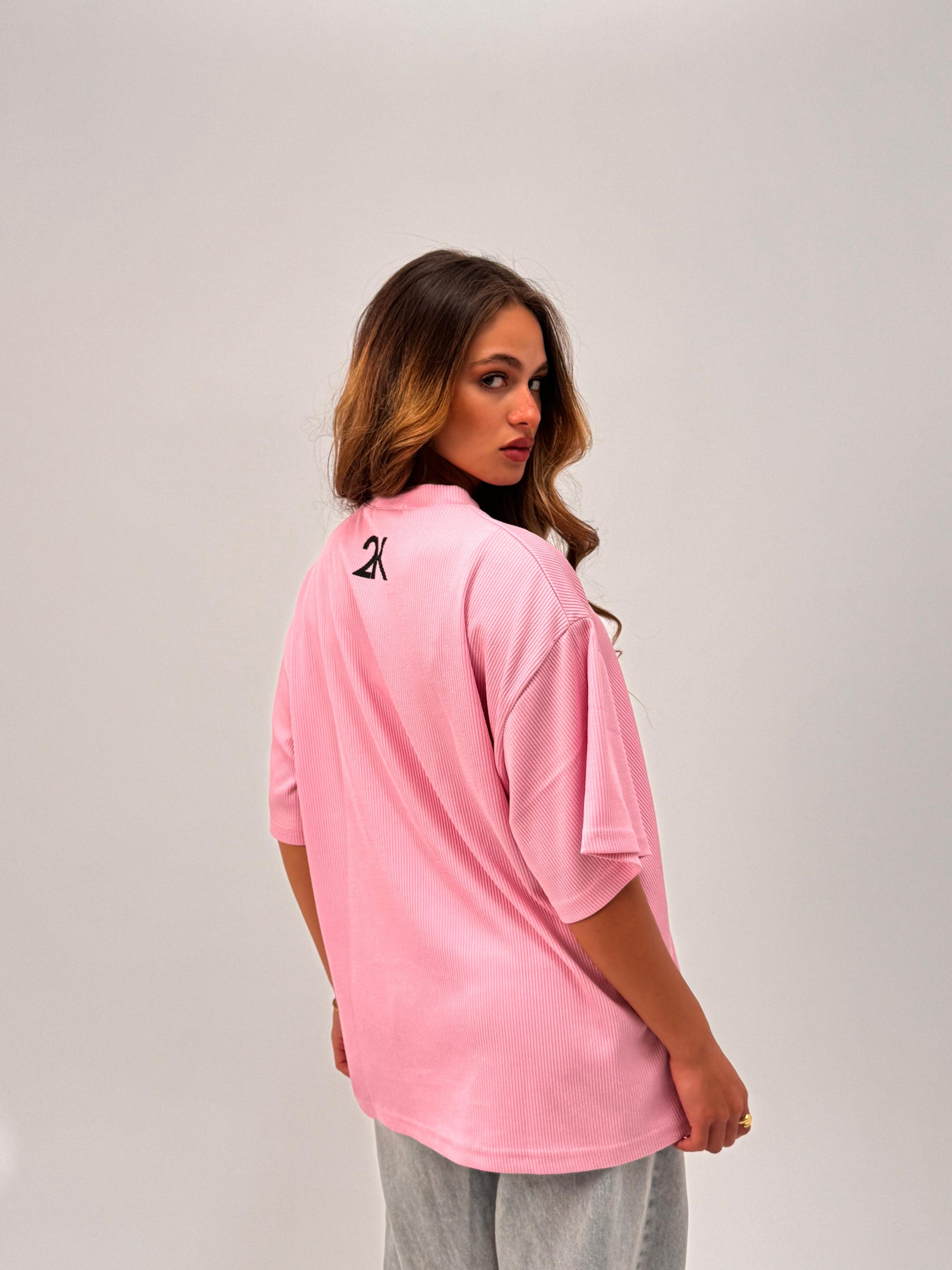 2K Oversized Ribbed Pink T-Shirt