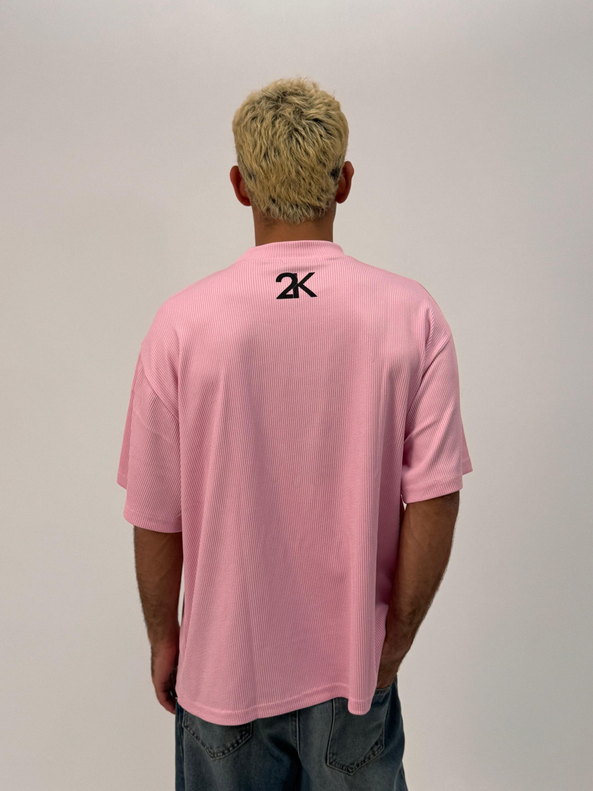 2K Oversized Ribbed Pink T-Shirt