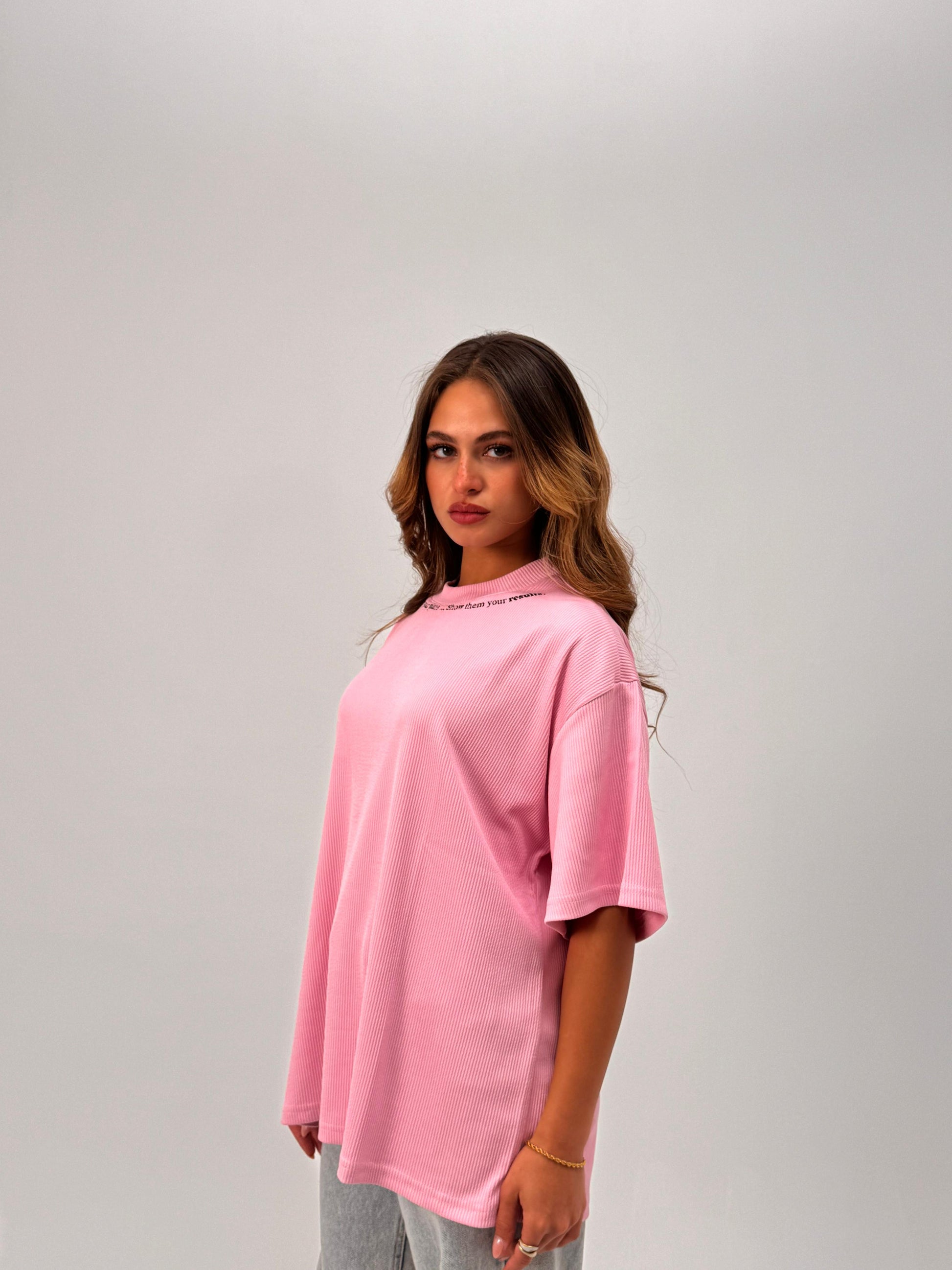 2K Oversized Ribbed Pink T-Shirt